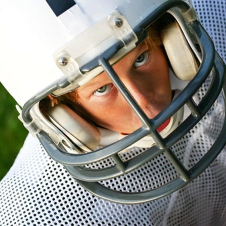 Football player with mouthguard in Wylie