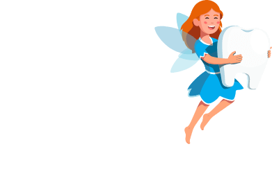 Animated tooth fairy holding a tooth